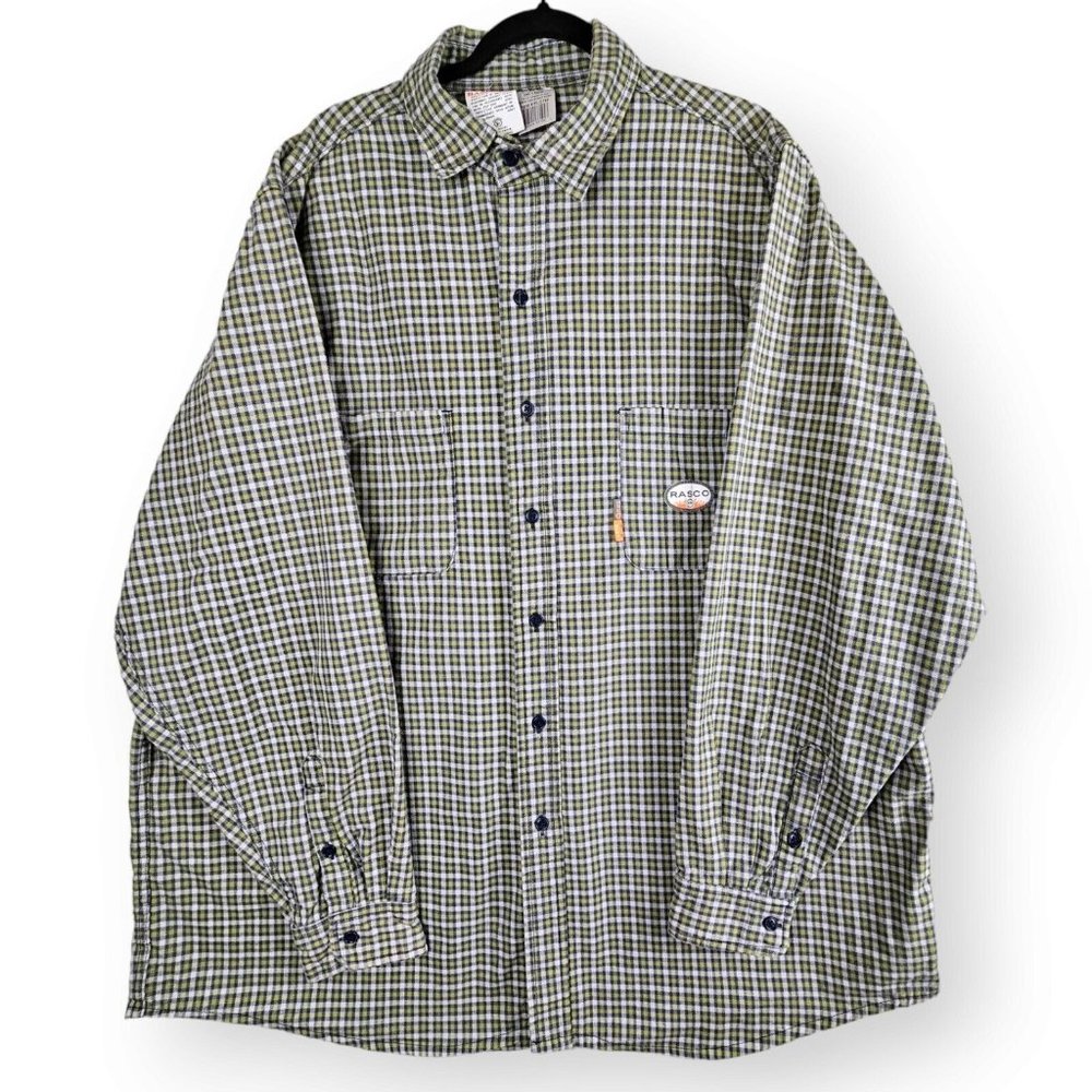 Rasco FR Shirt Mens 3XL Long Green Plaid Flame Resistant Workwear Button Up